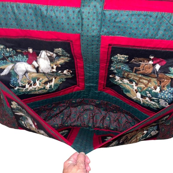 Handmade Vintage 70's Equestrian Horse Rider Beagle Hunting Paisley Quilt 66X52 - Picture 6 of 11